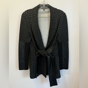 Buchanan-Kang front tie wool blend herringbone and leather women blazer size 4.